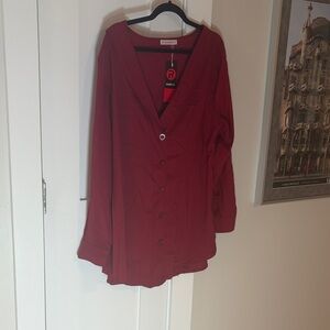 BNWT Rosegal Essentials Rich Red Button-Down Blouse 2X